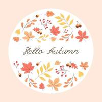 Card of orange leaves and twigs, hello autumn vector