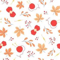 Autumn seamless pattern of orange leaves and yarn vector