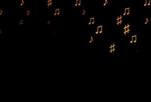 Dark Orange vector background with music symbols.