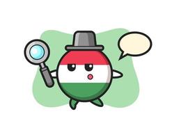 hungary flag badge cartoon character searching with a magnifying glass vector