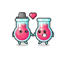 Vaso de laboratorio personaje de dibujos animados pareja con gesto de enamorarse vector