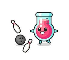 personaje de dibujos animados de vaso de laboratorio está jugando bolos vector