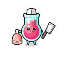 Ilustración de personaje de vaso de laboratorio como carnicero. vector