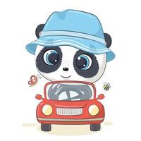 Cute panda driving the car. Vector illustration.