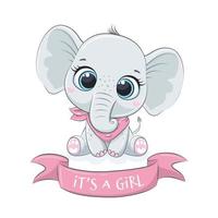 Cute baby elephant with phrase - It's a girl vector