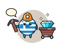 Character Illustration of greece flag badge as a miner vector