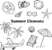 vector de dibujo de mano de elementos de verano