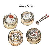 Colored Dim Sum Sketch vector, Chinese menu vector