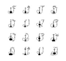 Hookah with odor black glyph icons set on white space vector