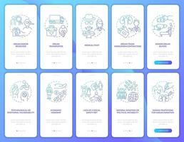 Human slavery related onboarding mobile app page screen set vector