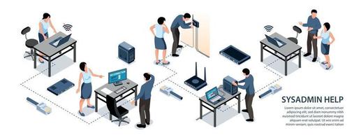 infografía isométrica sysadmin vector