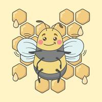abeja de dibujos animados lindo con panal de miel vector