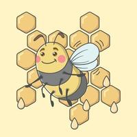 abeja de dibujos animados lindo y panal de miel vector
