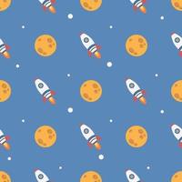 Cute Rocket And Moon In The Space Seamless Pattern vector