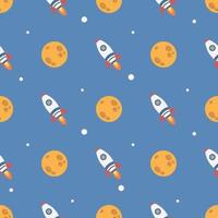 Cute Rocket And Moon In The Space Seamless Pattern vector