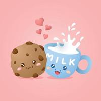 Cute Kawaii Cookie And Milk Character vector