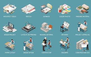 Architect Isometric Icon Set vector