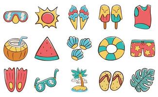 summer icon set in cartoon style vector