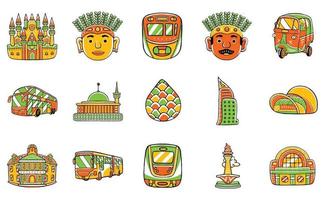 jakarta icon set in cartoon style vector