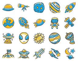 space icon set in cartoon style vector