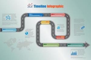 Plantilla de diseño plano de infografía de línea de tiempo de hoja de ruta empresarial vector