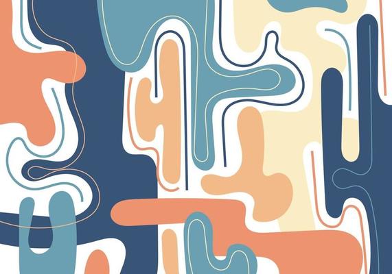 Abstract pattern hand drawn blue and orange organic dynamic shapes