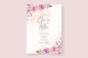 plantilla de invitación de boda con diseño floral rosa vector