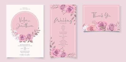 Wedding invitation template with pink floral design vector