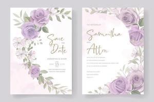 Wedding invitation template with beautiful flowers and leaves vector