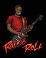 Man playing rock n roll with lesspaul guitar vector