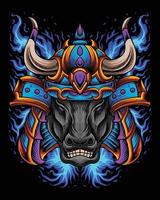 Black bull head with samurai head logo vector