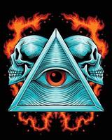 Illuminati triangle with skull head logo vector