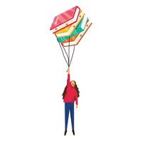 una mujer volando con libros, ilustración aislada vector