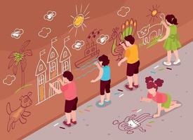 Children Painting Wall Composition vector