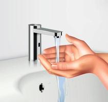 Water Faucet With Washing Hands vector