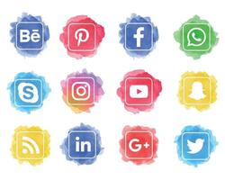 Set of watercolor social media icons with square shapes vector