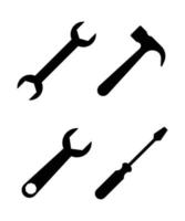conjunto de iconos de servicio martillo, destornillador, llave inglesa, icono de llave inglesa, reparación vector