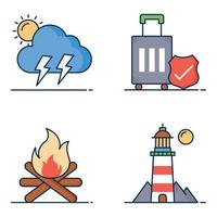 Travel Hotel Adventure Colored Line Icons Sets vector