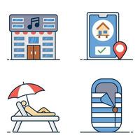 Travel Hotel Adventure Colored Line Icons Sets vector