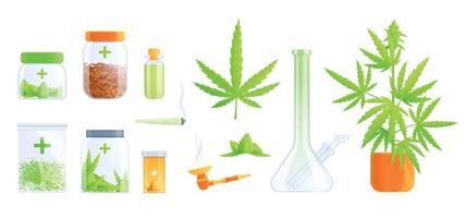 conjunto plano de marihuana medicinal vector