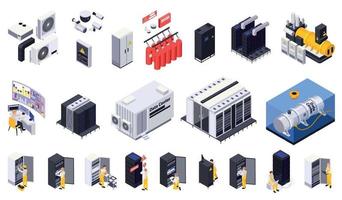 conjunto de centro de datos isométrico vector