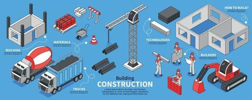 infografía isométrica de construcción de edificios vector