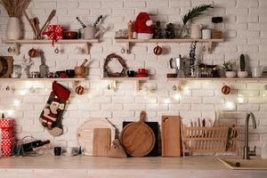 Christmas kitchen interior design front view photo