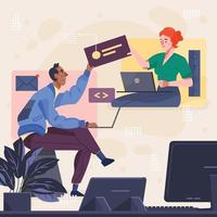 Man And Woman Remote Working Together Concept vector