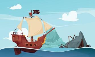 Sailing Pirate Ship Composition vector