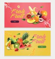 Two Realistic Fruits Horizontal Banner Set vector