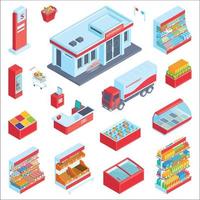 Supermarket Isometric Elements Set vector