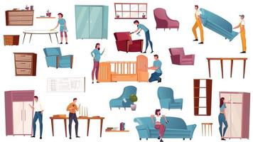 conjunto de iconos planos de muebles vector