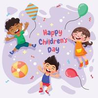 Happy Children's Day with Three Kids Playing Together vector