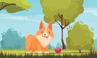 Pet Playing Outdoors Composition vector